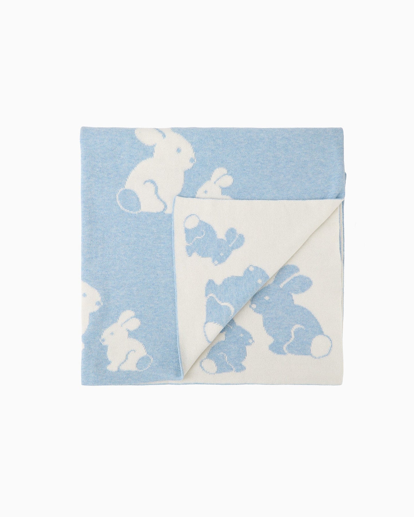 Knitted Bunny Blanket in Pale Blue