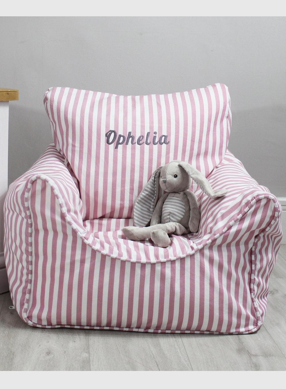 Personalised Children's Bean Bag Chair in Pink Stripe