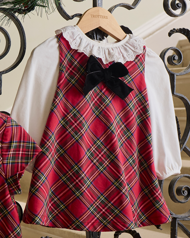 Baby Georgina Bow Dress in Red Tartan