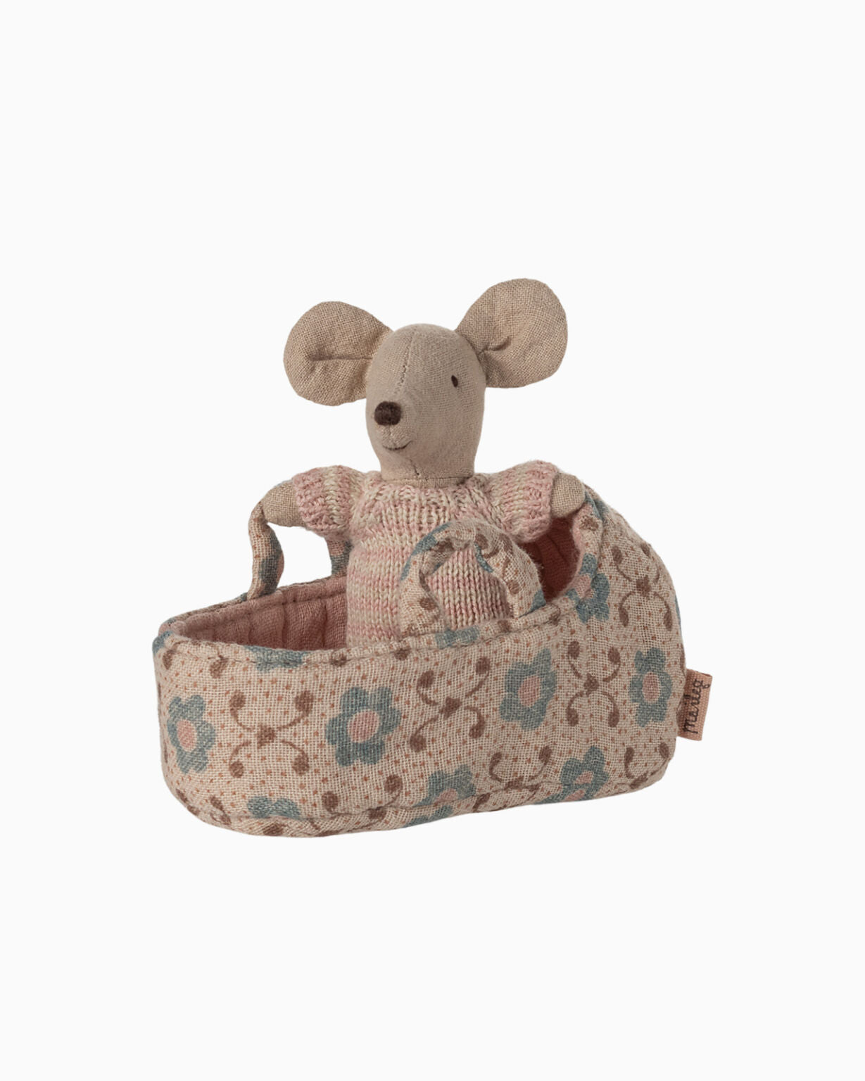 Maileg Carry Cot Baby Mouse Rose