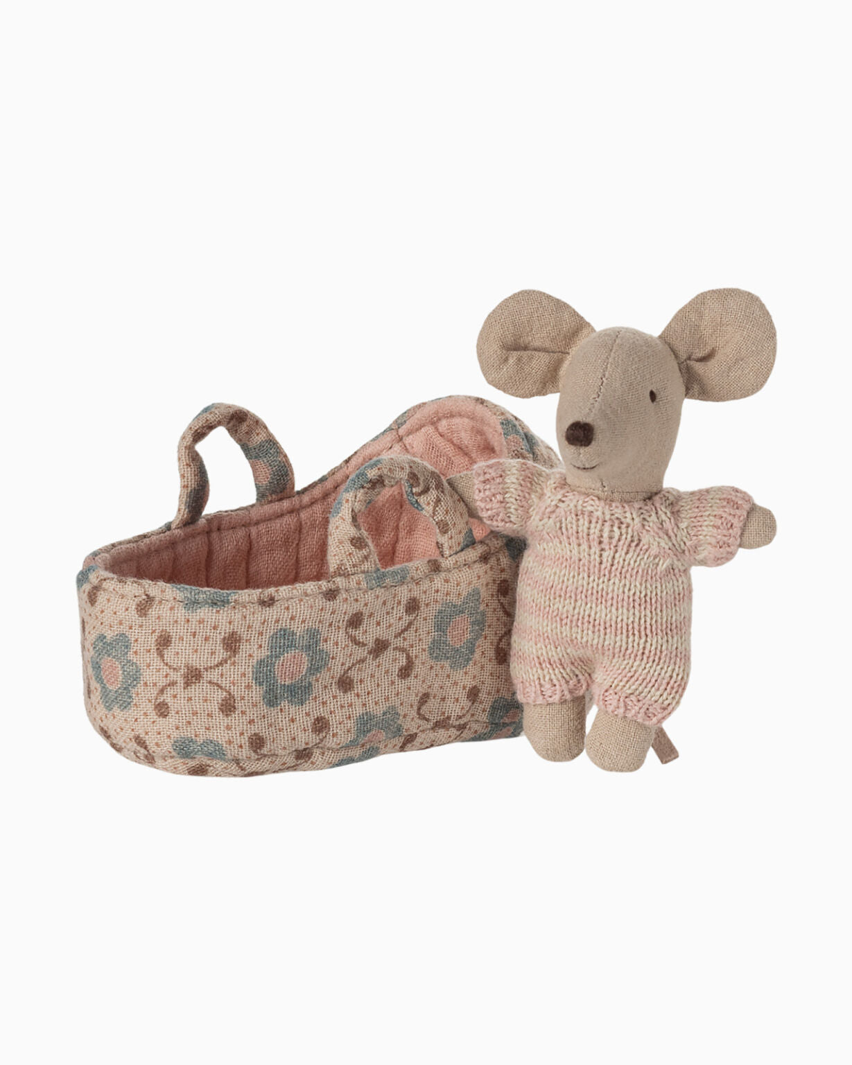 Maileg Carry Cot Baby Mouse Rose