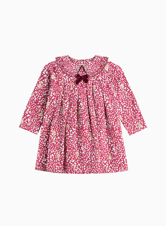 Baby Woodland Bunny Jersey Dress in Berry