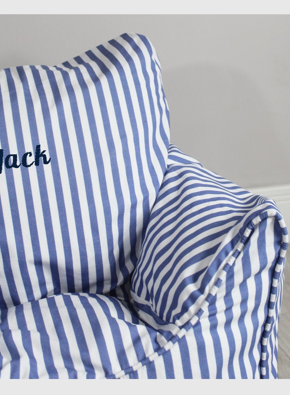 Personalised Children's Bean Bag Chair in Blue Stripe
