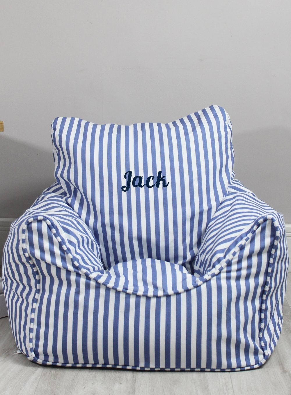 Personalised Children's Bean Bag Chair in Blue Stripe