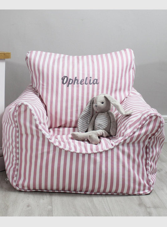 Personalised Children's Bean Bag Chair in Pink Stripe
